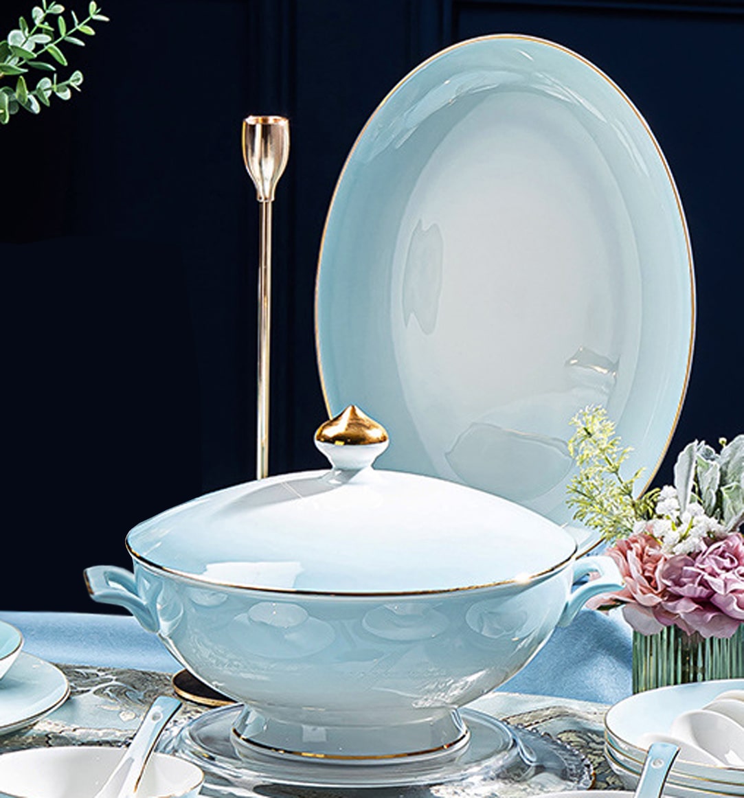 Blue Fine China Dinnerware Shadowy Blue 41 Piece Dinner Set