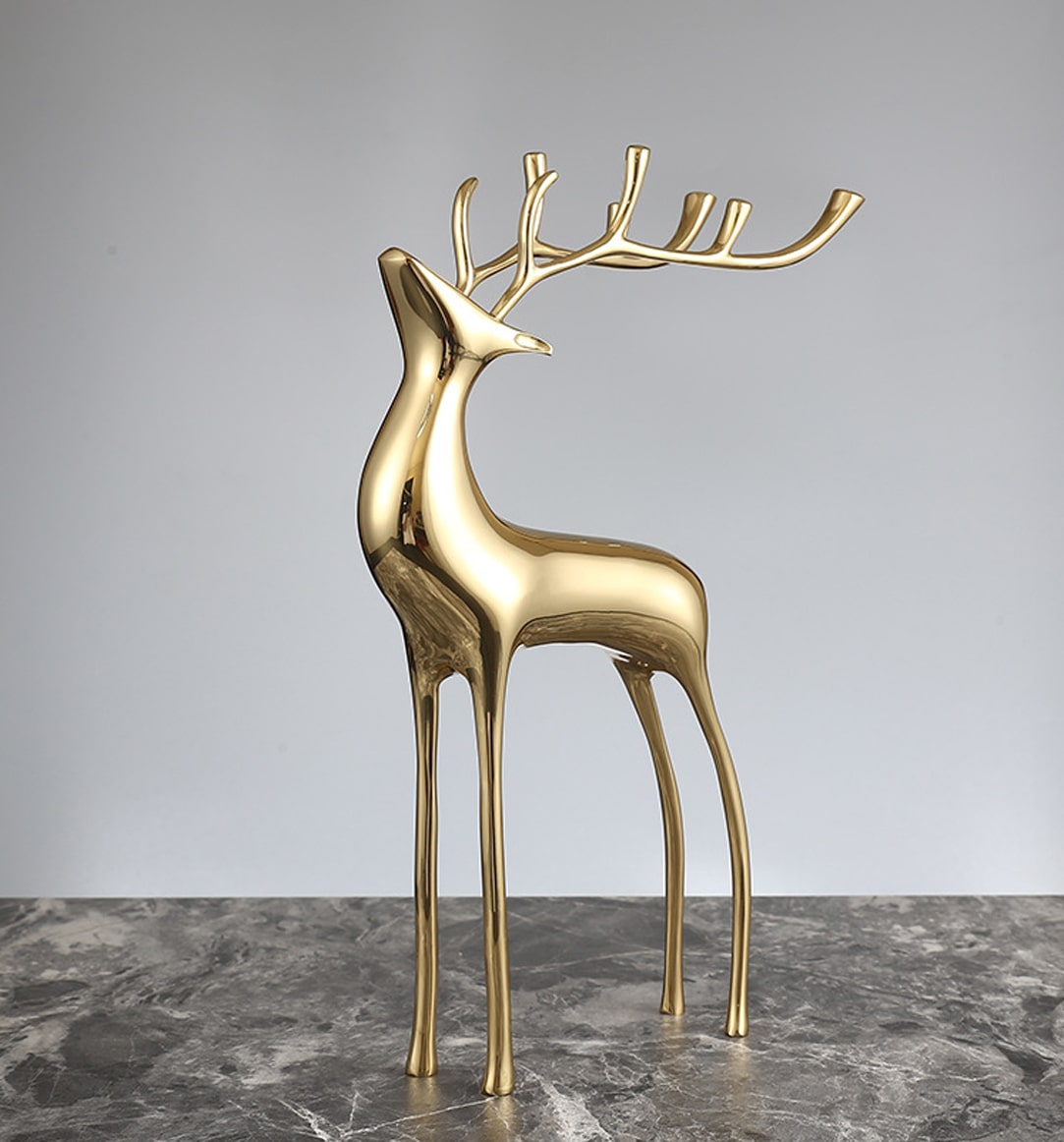 Solid Brass Glossy Deer Figurine Set